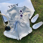 Girls Cotton Short Sleeve Shorts Set - Summer Style