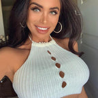 Solid Color Ribbed Halter Crop Top Vest T6950
