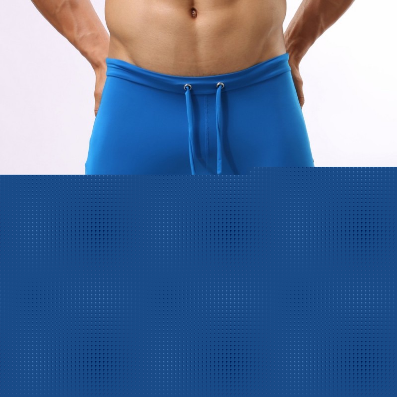 Men's Solid Blue Drawstring Swim Trunks