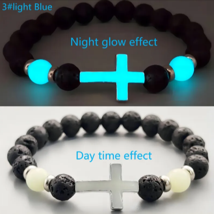 Luminous Volcanic Rock Cross Bracelet | Christian Jewelry