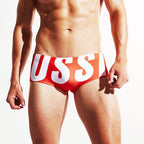 Men's Bold Letter Print Swim Briefs