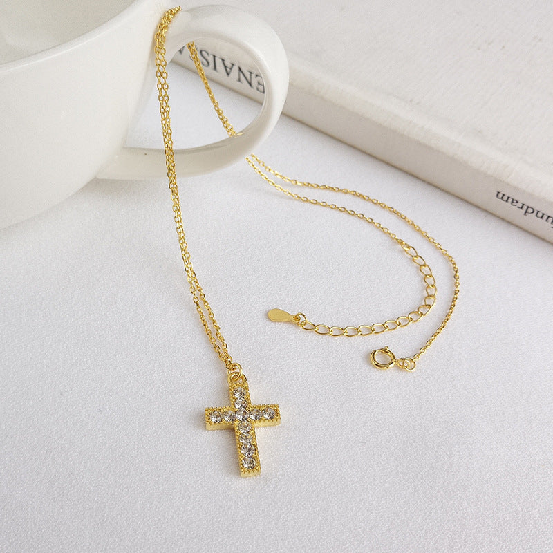 S925 Silver Cross Pendant Necklace with Diamonds | Christian Jewelry