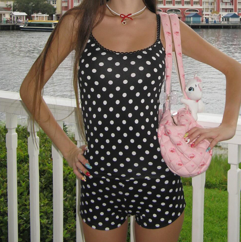 Polka Dot Lace Crop Top & Shorts Set