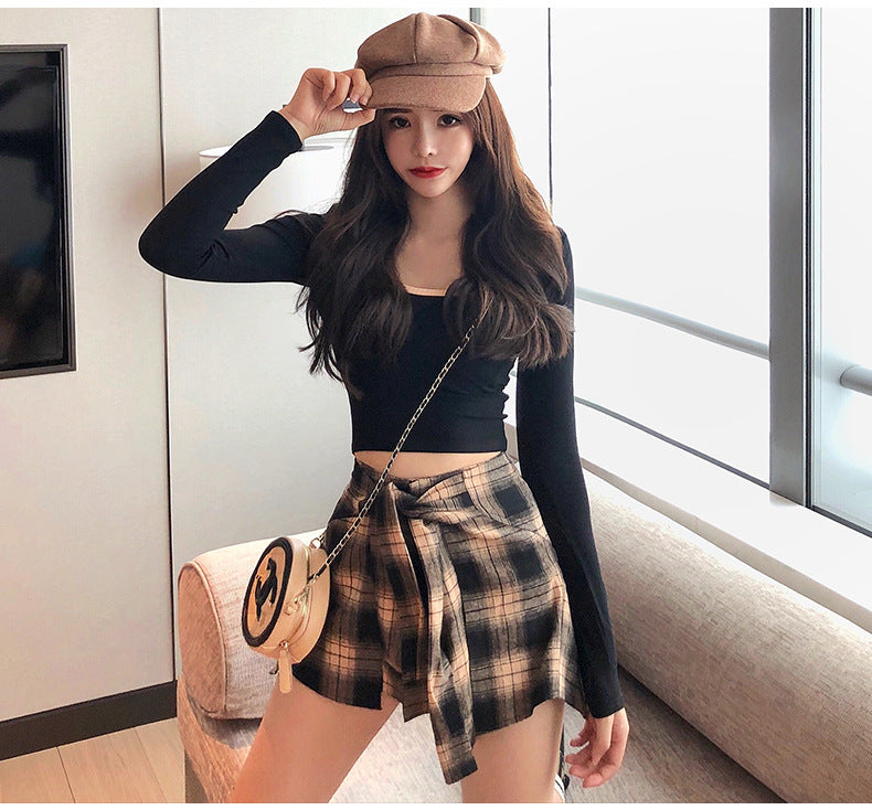 High-Waisted Plaid Irregular Shorts for Women