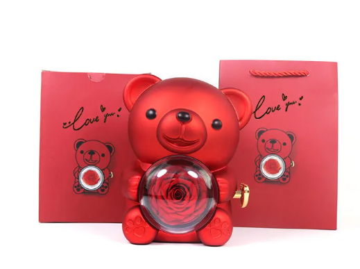 Rotating Rose Teddy Bear Gift Box | Home Decor