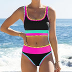 Neon Contrast Trim High-Waist Bikini Set