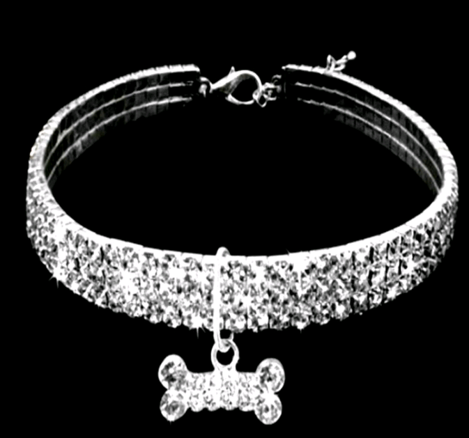 Three-Row Elastic Dog Necklace with Rhinestones