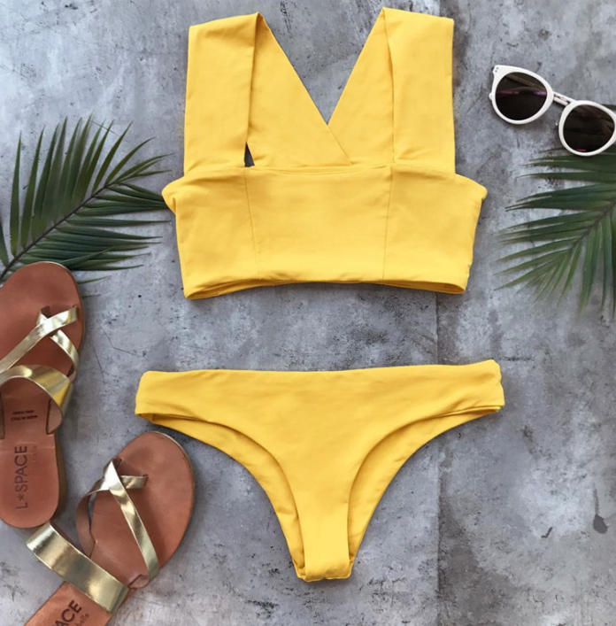 Deep-V Crop-Top Bikini Set
