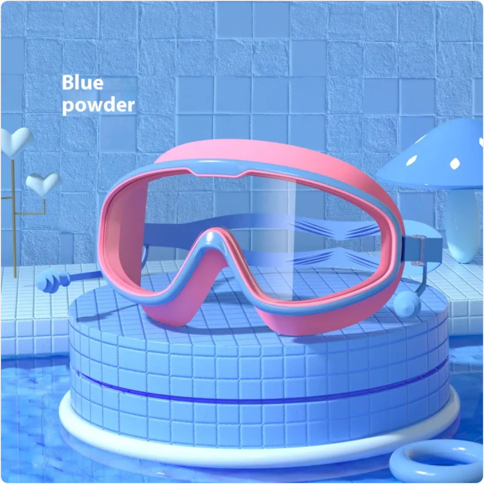 Large Frame Anti-Fog Waterproof Swim Goggles with Earplugs