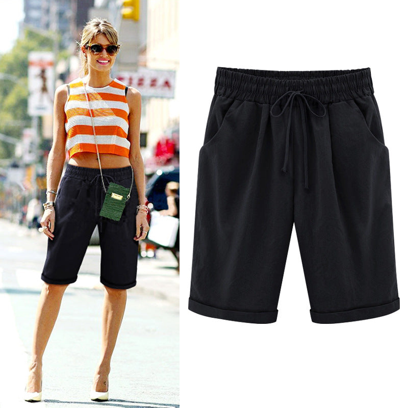 Plus Size Women's Cotton Summer Shorts with Pockets