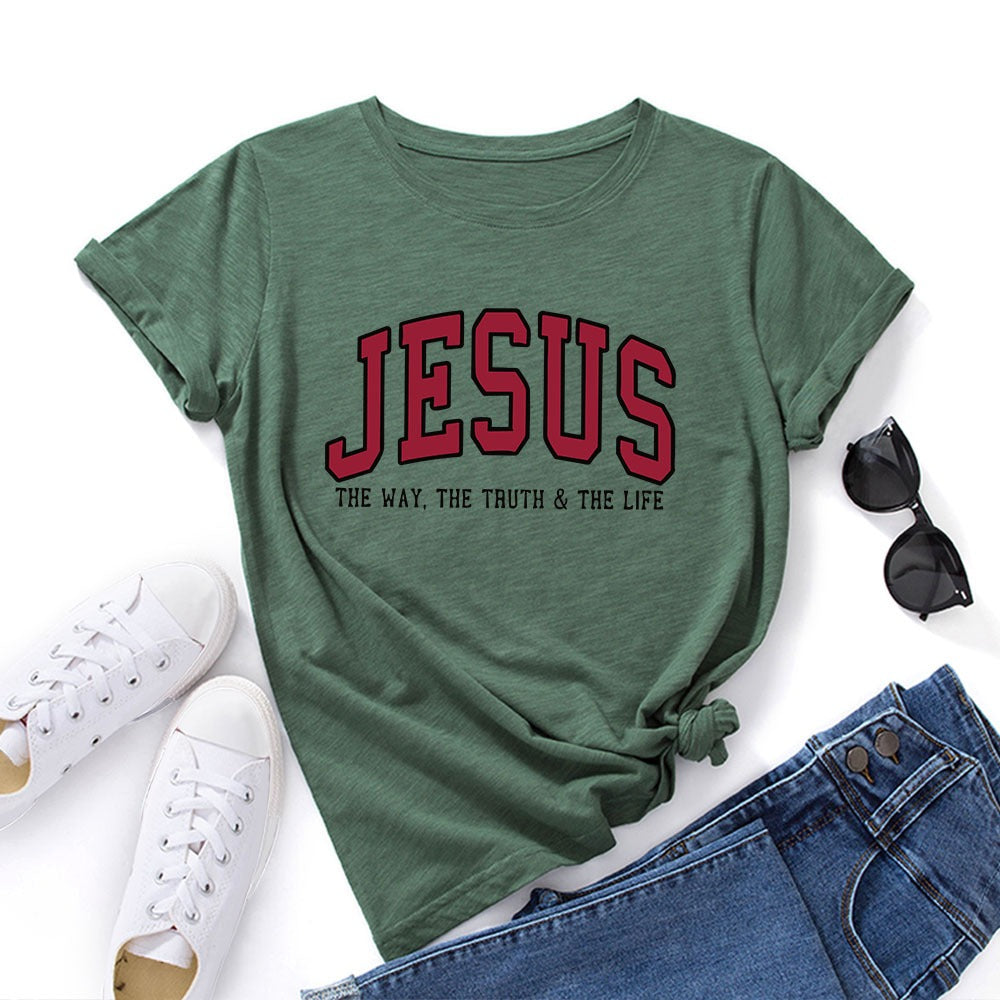 Women's JESUS Printed Loose Round Neck T-shirt | Faith Streetwear