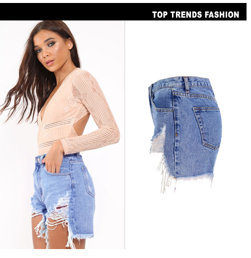 Exaggerated Ripped Women's Denim Shorts with Raw Hem