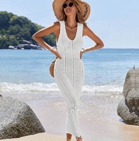 Knit Hollow-Out Bodycon Maxi Beach Cover-Up Dress