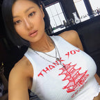 Huanghelou Print Slim Fit Halter Crop Top for Women