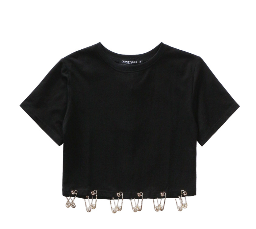 Metal Pin Short Sleeve Crop Top for Women
