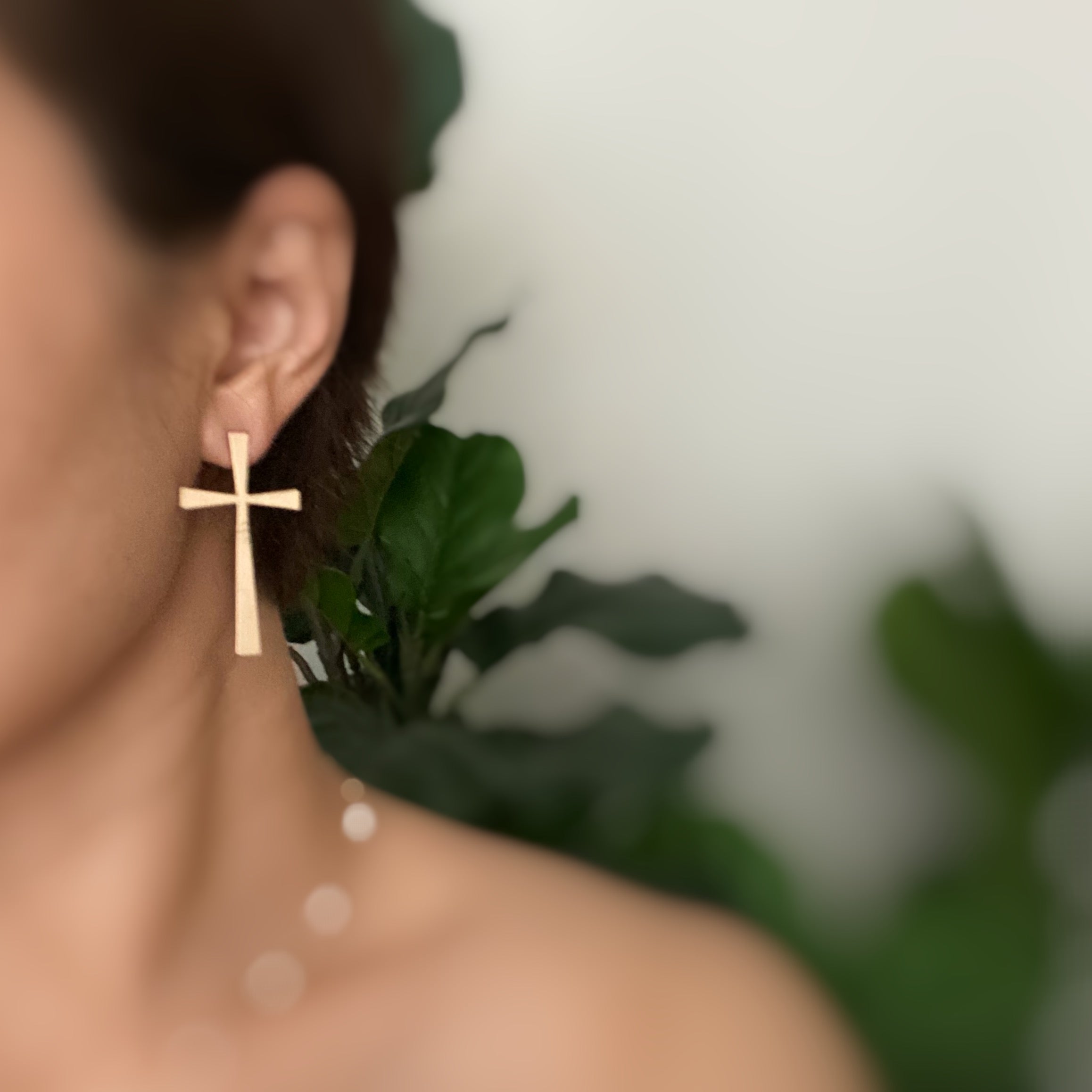 Satin Finish Cross Earrings