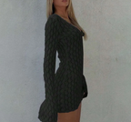 Knit Long-Sleeve V-Neck Beach Cover-Up Dress