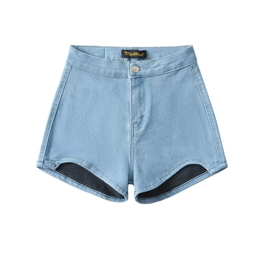Women's Curved Edge Stretch Slim Denim Shorts for Summer