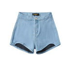 Women's Curved Edge Stretch Slim Denim Shorts for Summer