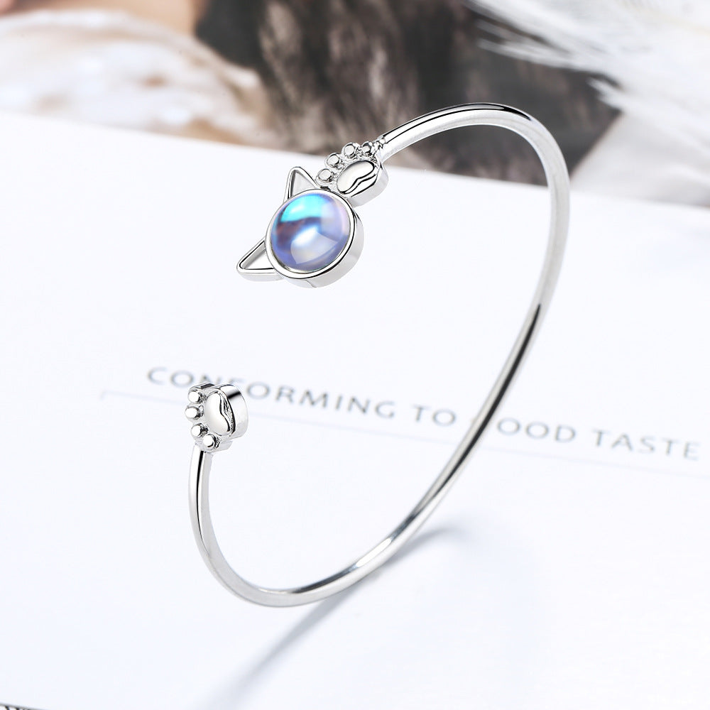 Korean Style Cute Cat Paw Moonstone Bracelet