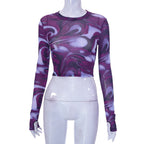 Q21TP574 Women's Casual Autumn Crop Top with Print
