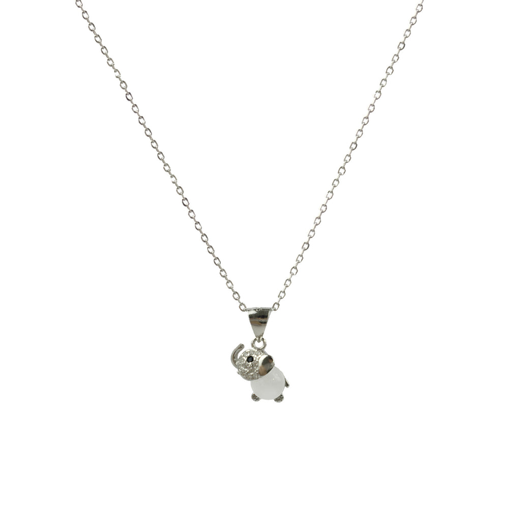 Silver Cat's Eye Elephant Necklace for Women