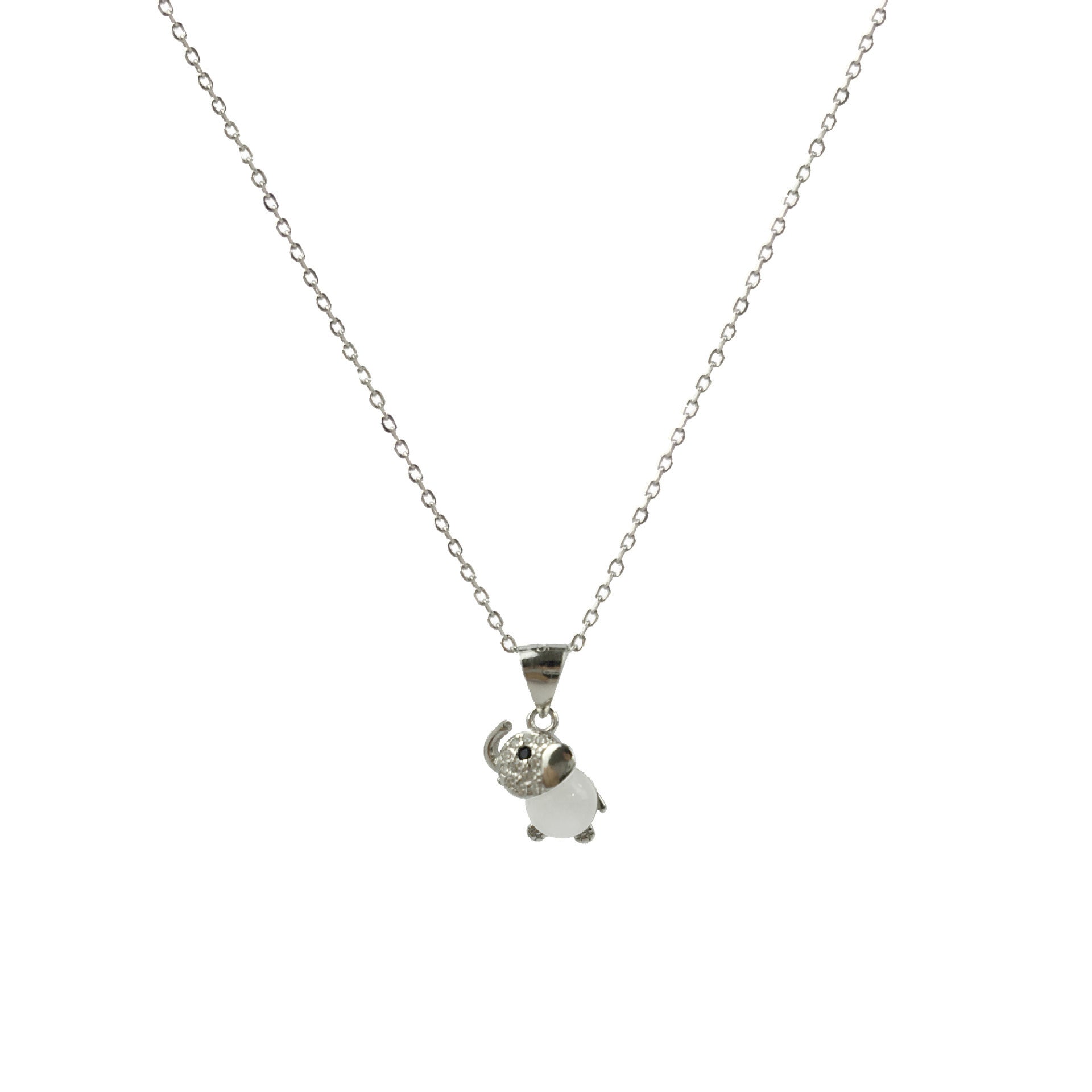 Silver Cat's Eye Elephant Necklace for Women