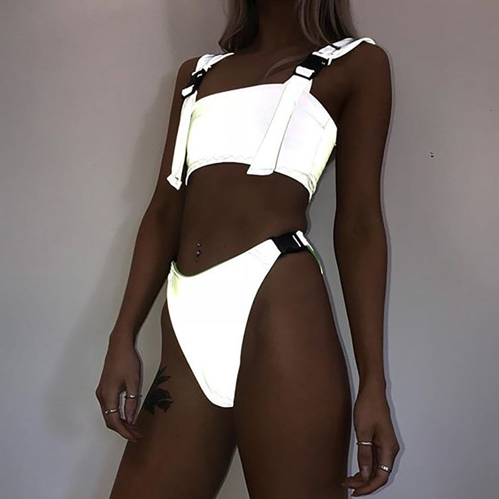 Reflective Buckle Strap Bikini Set