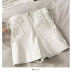 Slim Zipper Thin Leather Shorts for Women