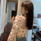 Women's Chiffon Printed Crop Top Long Sleeve Shirt