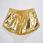 Solid Color Elastic Lace-Up PU Leather Shorts for Women