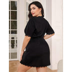 Plus Size Deep V-Neck Short Sleeve Sleepwear for Women