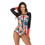 Women's Long-Sleeve Floral Surf One-Piece Swimsuit