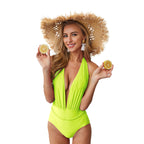Neon Deep-V Plunge One-Piece Swimsuit