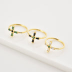 T-shaped Black & Green Cross Ring