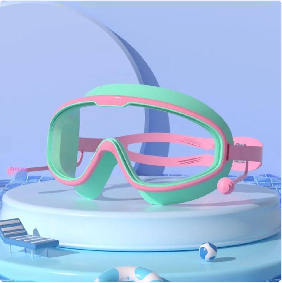 Large Frame Anti-Fog Waterproof Swim Goggles with Earplugs