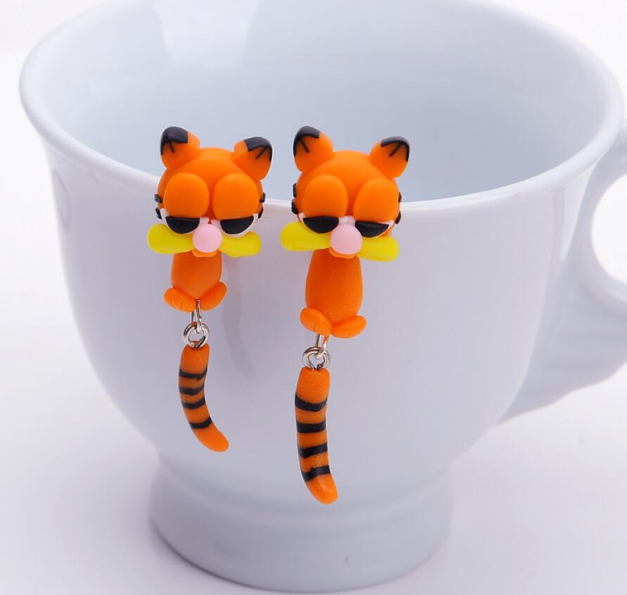 Handmade Polymer Clay Garfield Cat Earrings