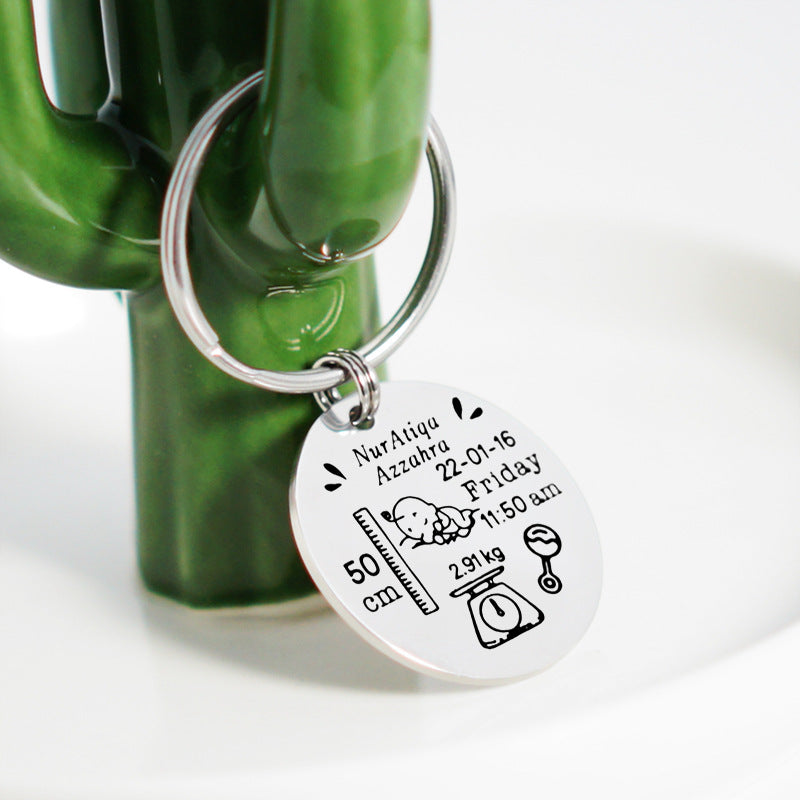 Custom Stainless Steel Keychain with Baby Birth Token | Accessory