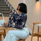 Q21TP574 Women's Casual Autumn Crop Top with Print