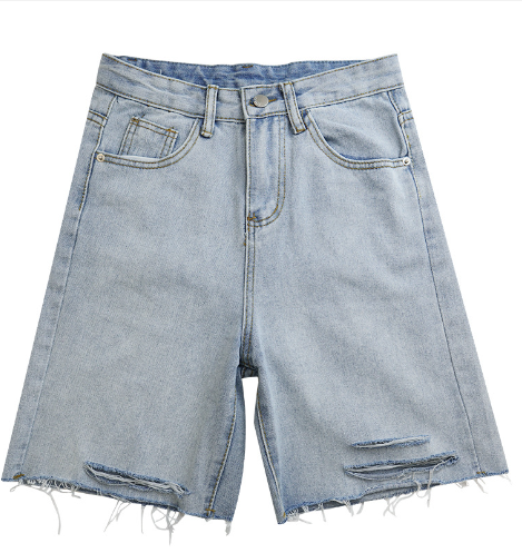 Color Block High-Waisted Denim Shorts for Women