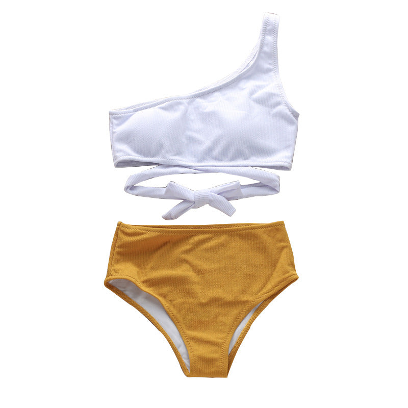 One-Shoulder Color Block Bikini Set