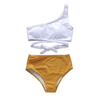 One-Shoulder Color Block Bikini Set