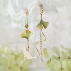 Ginkgo Cat Earrings - Cute and Sweet Student Style