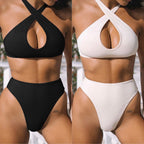 Cream One-Shoulder Keyhole Cutout Bikini Set