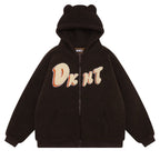 Embroidered Teddy Bear Ear Hooded Wool Coat | Streetwear