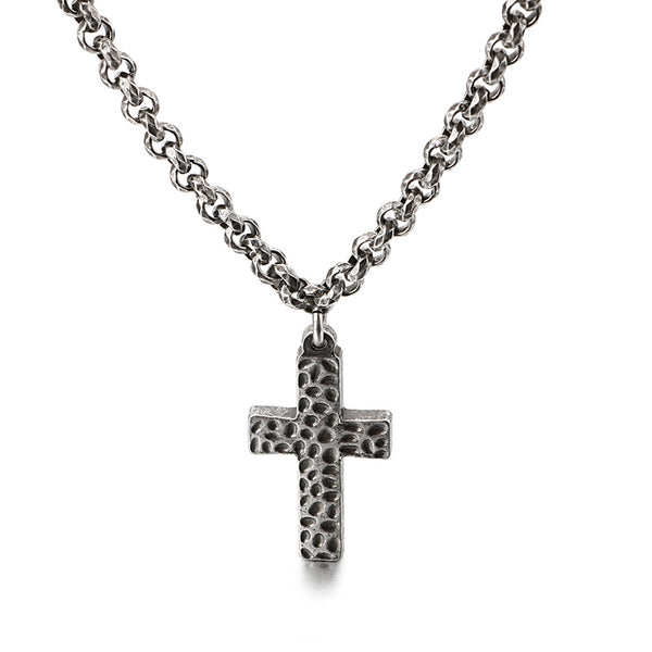 Retro Stainless Steel Cross Necklace and Bracelet Set