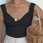 Women's Sexy Bow Tie Pleated U-Neck Tank Top