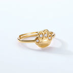 Silver Cute Cat Paw Open Ring with Zircon Design