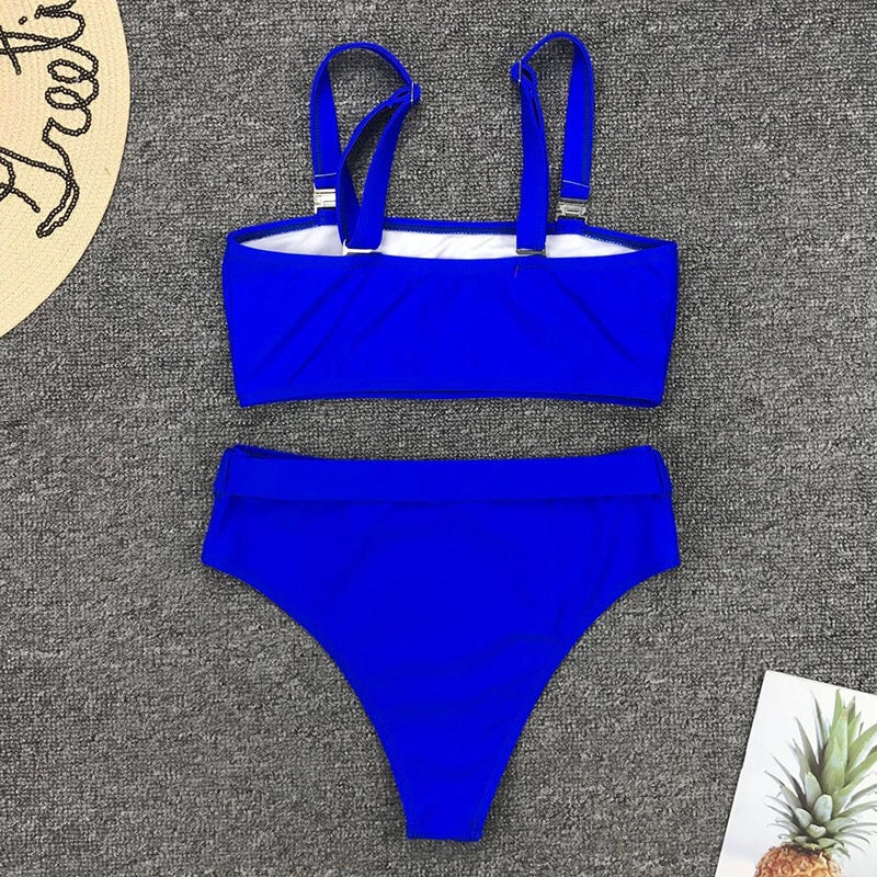 Royal Blue Bandeau High-Waist Two-Piece Swimsuit