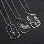 Alloy Feather Dog Tag Pendant with 70CM Chain